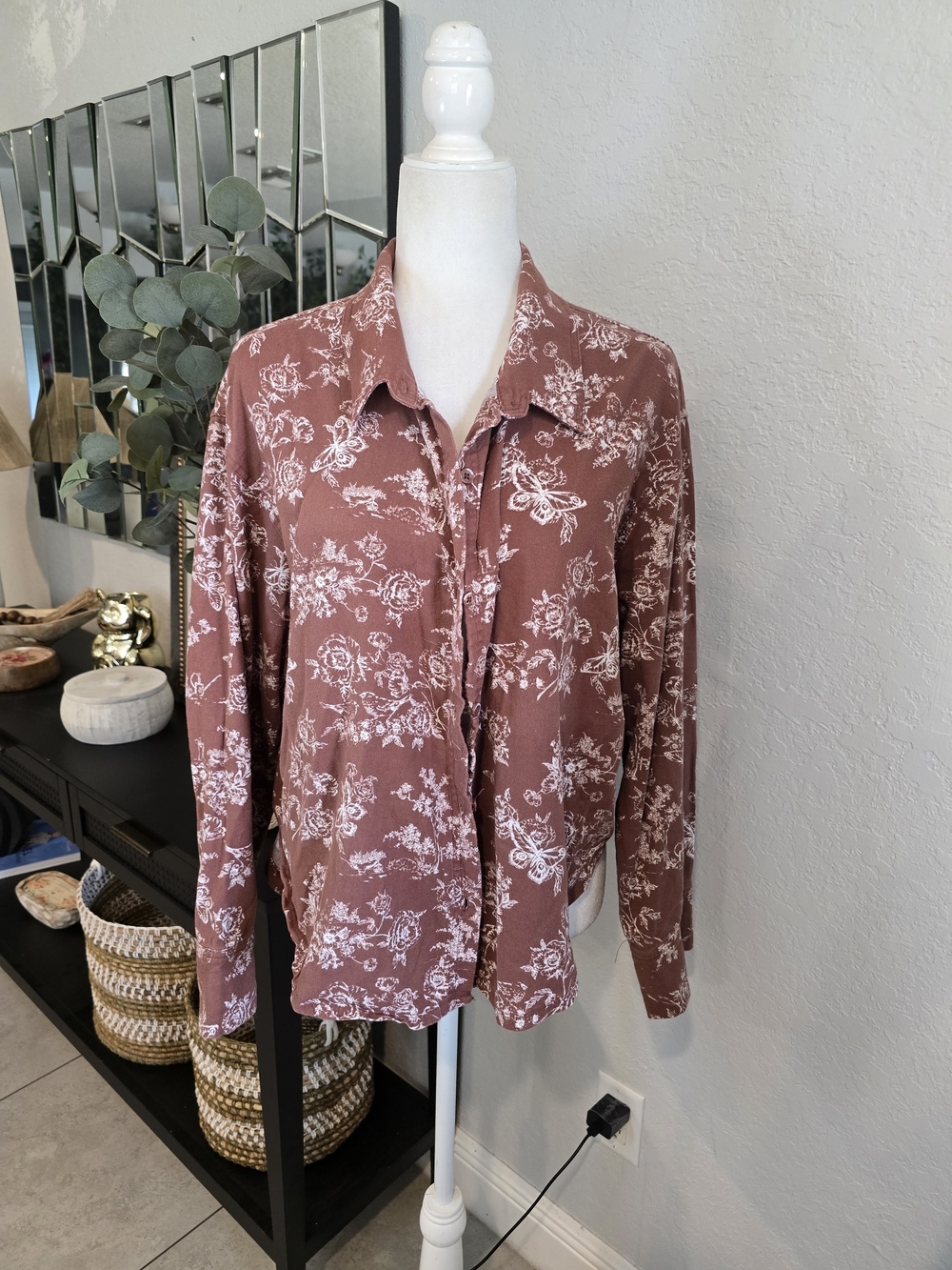 Intimately Free People Women’s Floral Long Sleeve Button Down Shirt M Bohemian
